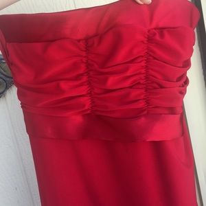 Strapless Silky ruffle red prom dress